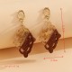 Minimalist Resin and Wood Geometric Drop Earrings with Gold Foil Inlay, Hollow Design Fashion Jewelry