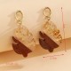 Minimalist Resin and Wood Geometric Drop Earrings with Gold Foil Inlay, Hollow Design Fashion Jewelry