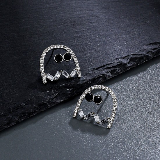 New Halloween Ghost Stud Earrings, Creative Diamond-Studded Hollow Black Ghost Earrings, Holiday Ear Studs