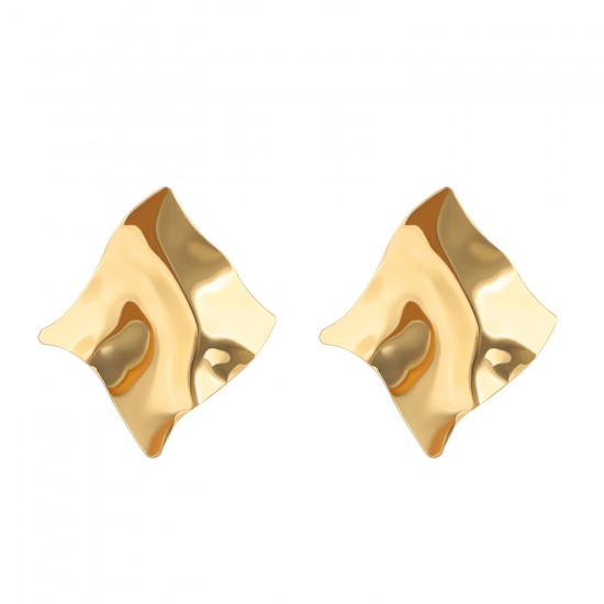 New Retro Polished Titanium Steel Stud Earrings - Irregular Wrinkled Geometric Hoop Earrings