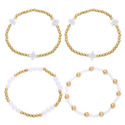 Bohemian Cross & Plus Sign Bead Bracelet Set for Women