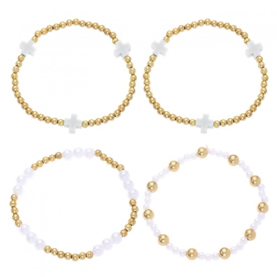 Bohemian Cross & Plus Sign Bead Bracelet Set for Women