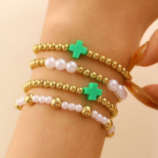 Bohemian Cross & Plus Sign Bead Bracelet Set for Women