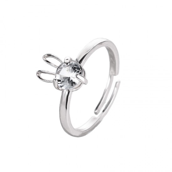 Rabbit Copper Ring with Zircon Stone Adjustable Open Design, Stylish and Versatile