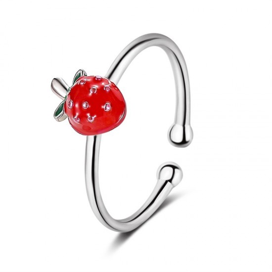 Red Strawberry Ring for Women Simple Diamond-studded Finger Ring