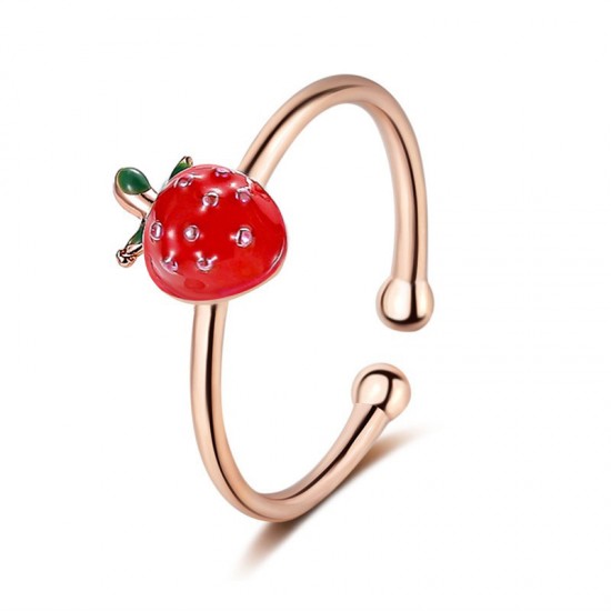 Red Strawberry Ring for Women Simple Diamond-studded Finger Ring