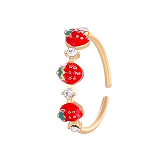 Red Strawberry Ring for Women Simple Diamond-studded Finger Ring