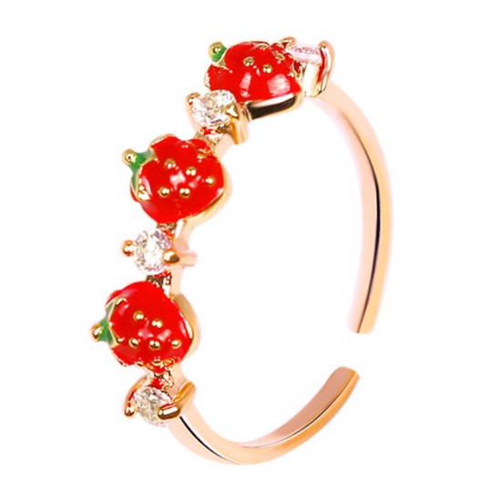 Red Strawberry Ring for Women Simple Diamond-studded Finger Ring