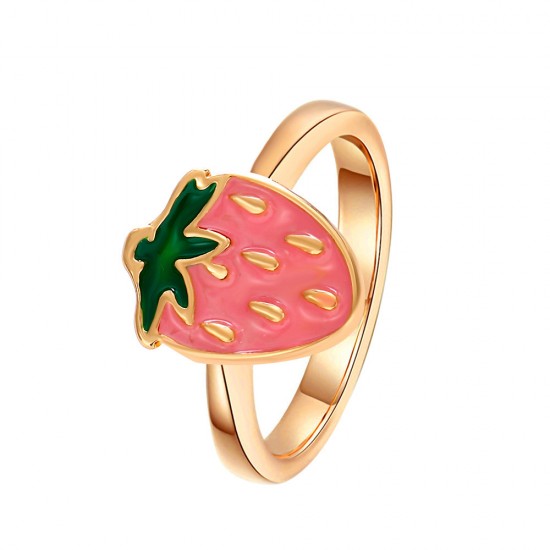 Red Strawberry Ring for Women Simple Diamond-studded Finger Ring