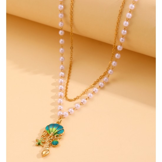 Shell Starfish Layered Necklace Set - Cute Cartoon Style, Multi-Layered Choker, Ocean & Holiday Vibes