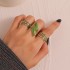 Simplified Leaf Ring, Drip Glaze Green Leaf Geometric Open Finger Ring