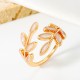 Simplified Leaf Ring, Drip Glaze Green Leaf Geometric Open Finger Ring