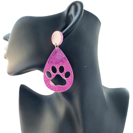 Sparkling Acrylic Drop Earrings - Cute Cat Paw Geometric Hollow Dangle Earrings