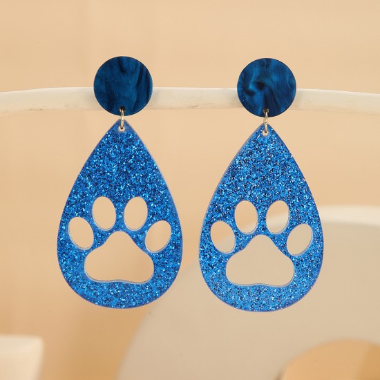 Sparkling Acrylic Drop Earrings - Cute Cat Paw Geometric Hollow Dangle Earrings