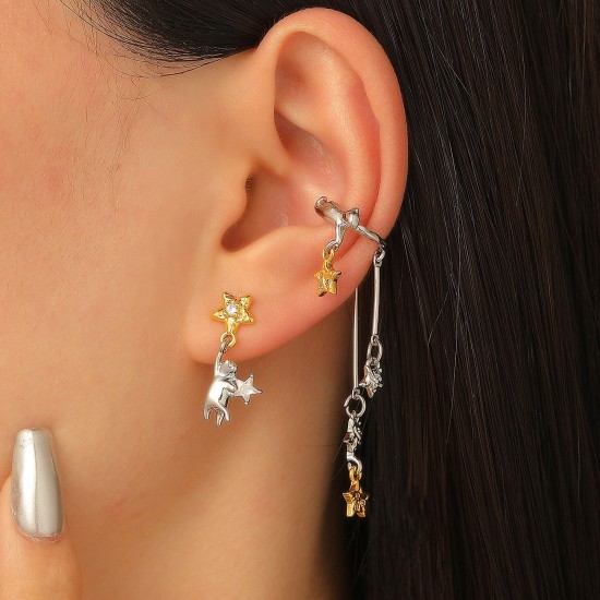 Starry Cat Ear Stud Tassel No Piercing Cartilage Cuff Earring Set