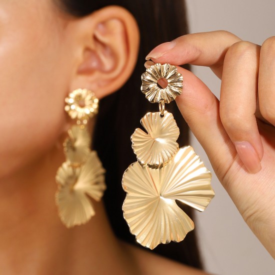 Statement Alloy Flower Petal Dangle Earrings Perfect for Parties and Nights Out Eye Catching