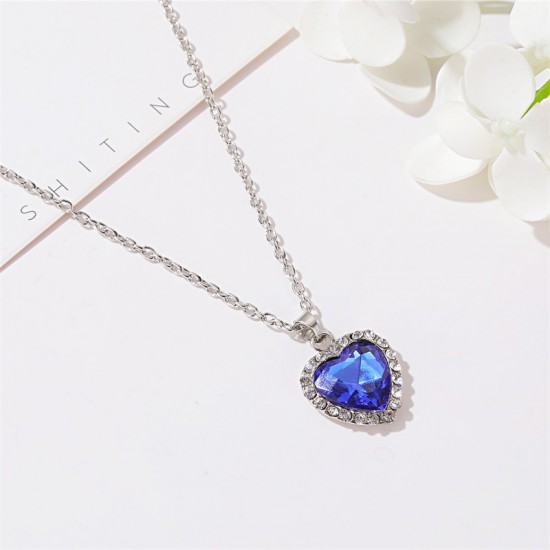 Titanic Crystal Gem Heart Necklace, Classic Ocean Heart Elegant Pendant