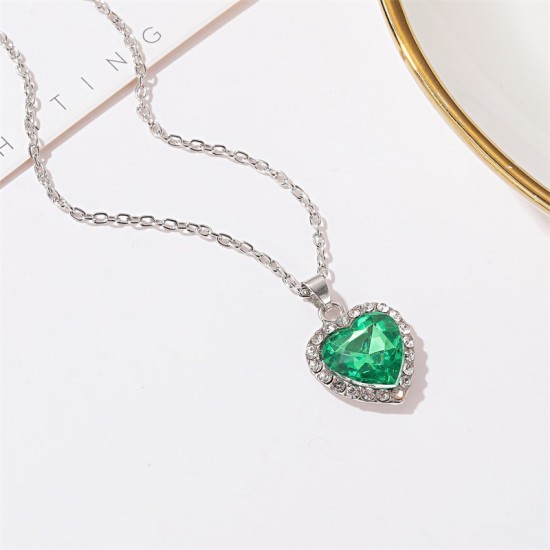 Titanic Crystal Gem Heart Necklace, Classic Ocean Heart Elegant Pendant