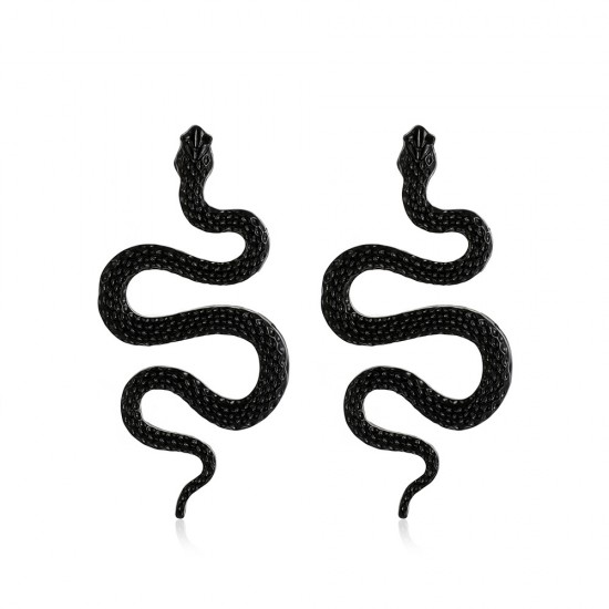 Vintage Bold 3D Snake Earrings Punk Style Engraved Alloy Snake Stud Earrings