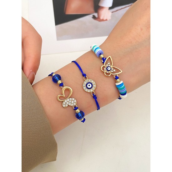 Vintage Evil Eye Bracelet Set, Fatima Blue Eye Multi-Layer Beaded Bracelet