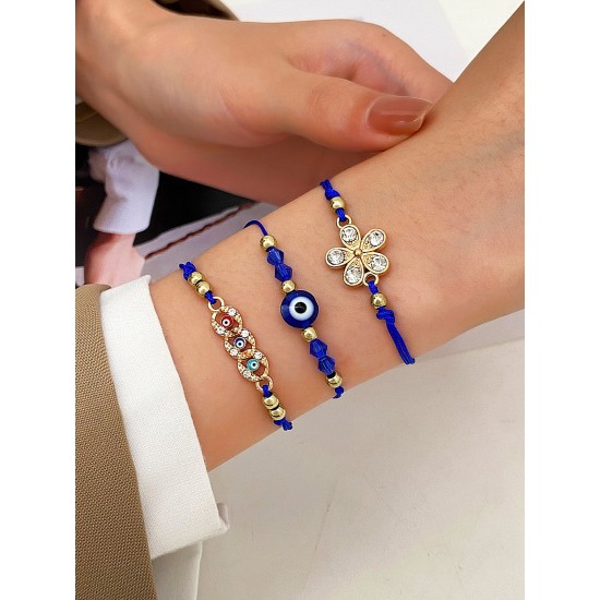 Vintage Evil Eye Bracelet Set, Fatima Blue Eye Multi-Layer Beaded Bracelet