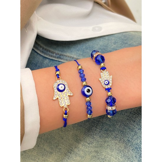 Vintage Evil Eye Bracelet Set, Fatima Blue Eye Multi-Layer Beaded Bracelet