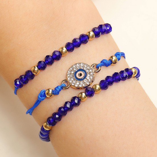 Vintage Evil Eye Bracelet Set, Fatima Blue Eye Multi-Layer Beaded Bracelet