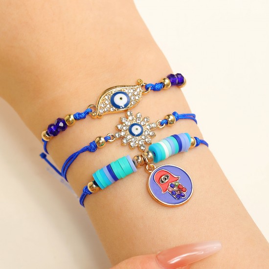 Vintage Evil Eye Bracelet Set, Fatima Blue Eye Multi-Layer Beaded Bracelet