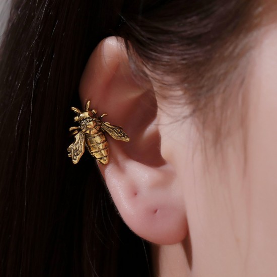 Vintage Gold Bee Cartilage Earrings - Stylish U-Shaped Insect Clip-On Design