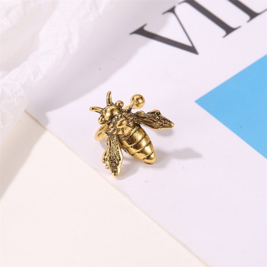 Vintage Gold Bee Cartilage Earrings - Stylish U-Shaped Insect Clip-On Design