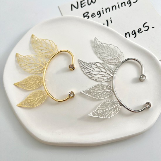 Vintage Hollow Leaf Ear Cuff with Wing Design - Stylish No-Piercing Elf Cartilage Earring