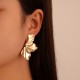 Vintage Matte Gold Floral Stud Earrings - Irregular Alloy Petal Design Earrings