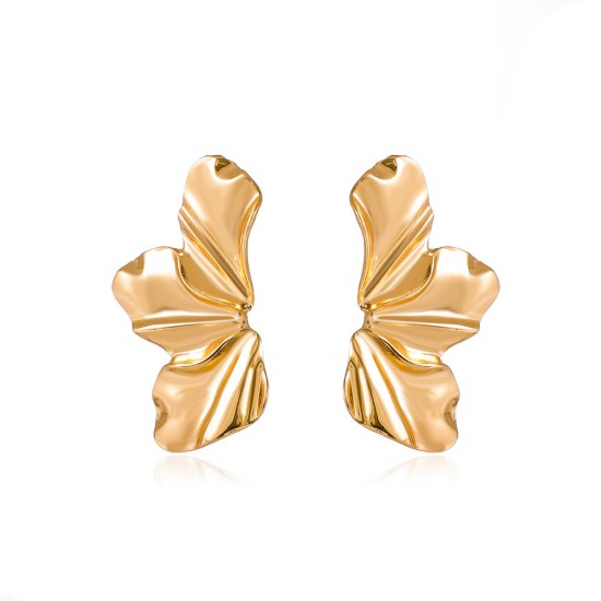 Vintage Matte Gold Floral Stud Earrings - Irregular Alloy Petal Design Earrings