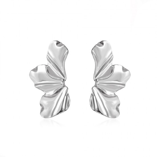 Vintage Matte Gold Floral Stud Earrings - Irregular Alloy Petal Design Earrings