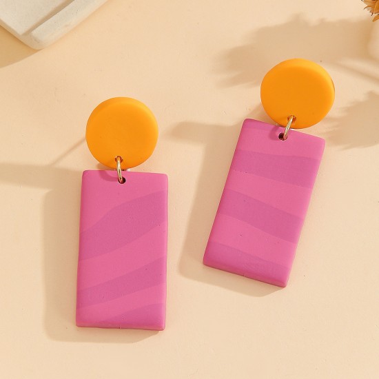 Vintage Minimalist Geometric Handmade Polymer Clay Dangle Earrings