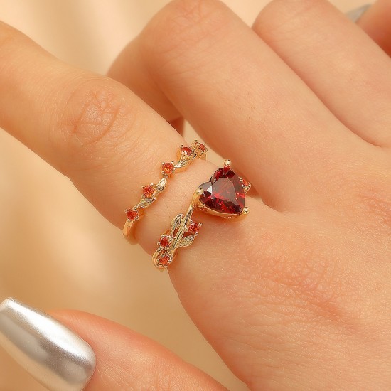 Vintage Open-Heart Ring, Copper with Zircon Heart-Stone Set Ring