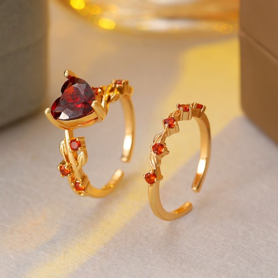 Vintage Open-Heart Ring, Copper with Zircon Heart-Stone Set Ring