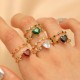 Vintage Open-Heart Ring, Copper with Zircon Heart-Stone Set Ring